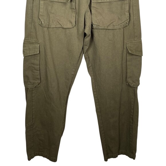 MNML Cargo Utility Pants Mens  L Olive Green Ankle Snaps Elastic Waist Cotton - Picture 3 of 6